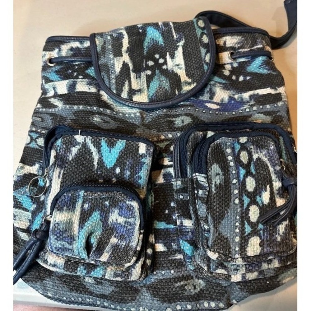 Icing Backpack Womens OS Blue Black Ikat Canvas Good Boho Tribal Daypack